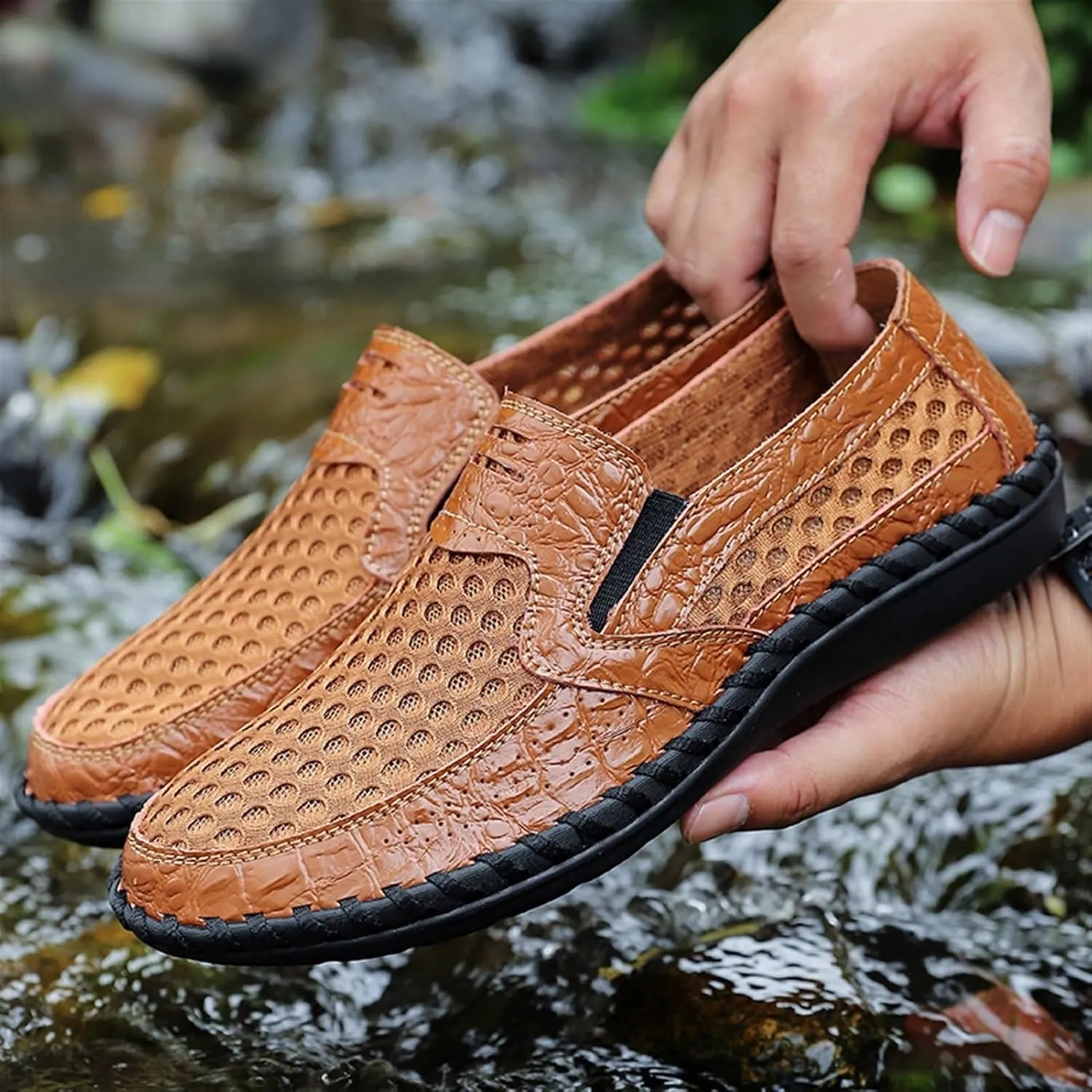 Men's Breathable Loafers - Lightweight Driving Shoes with Stitching Details, Flexible and Comfortable Slip-Ons for Casual and Prom Wear