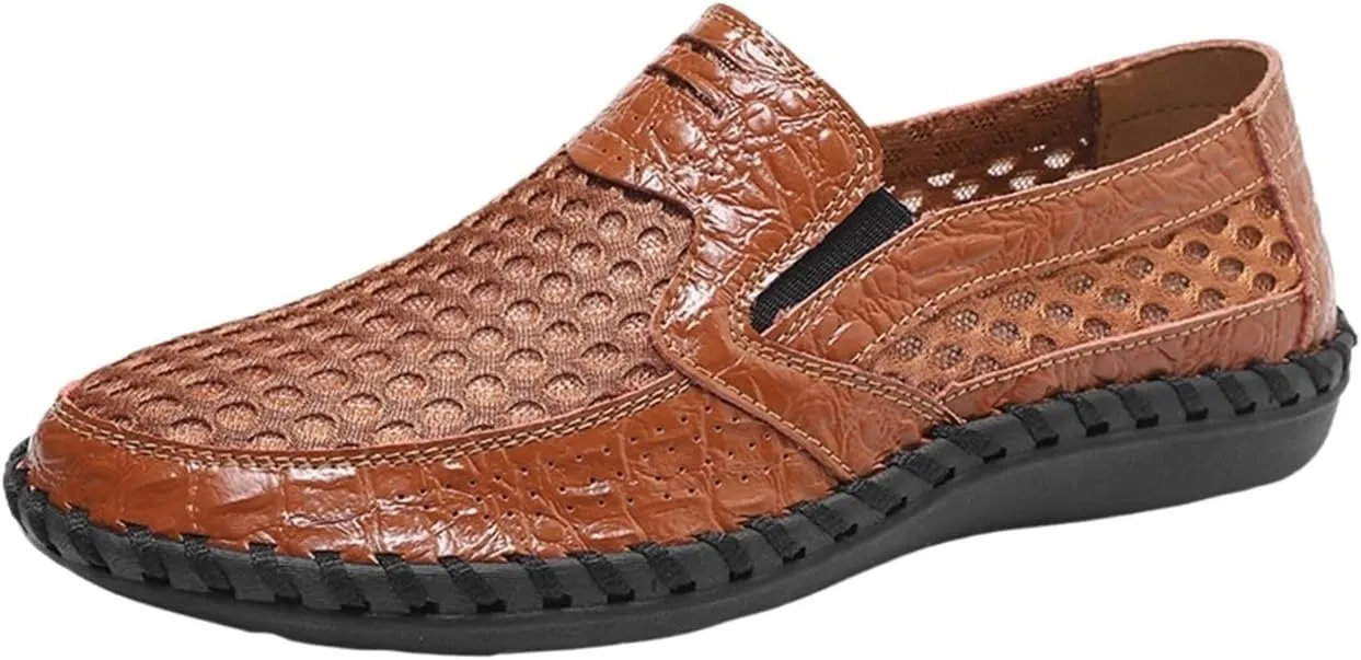 Men's Breathable Loafers - Lightweight Driving Shoes with Stitching Details, Flexible and Comfortable Slip-Ons for Casual and Prom Wear