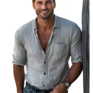 Men's Casual Skin-friendly Linen Long-sleeved Shirt 14224219U