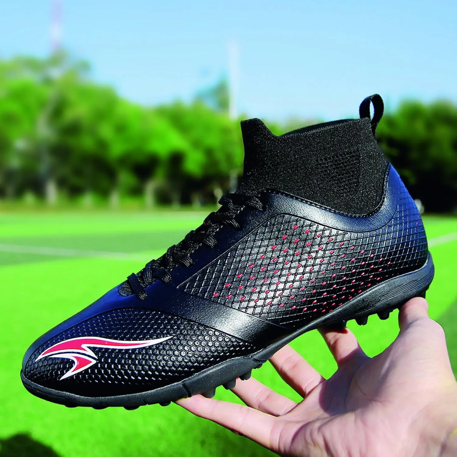 Men's Football Shoes Outdoor Lightweight high top Anti Slip Sports Boots, Stable Support, Anti Slip and Durable