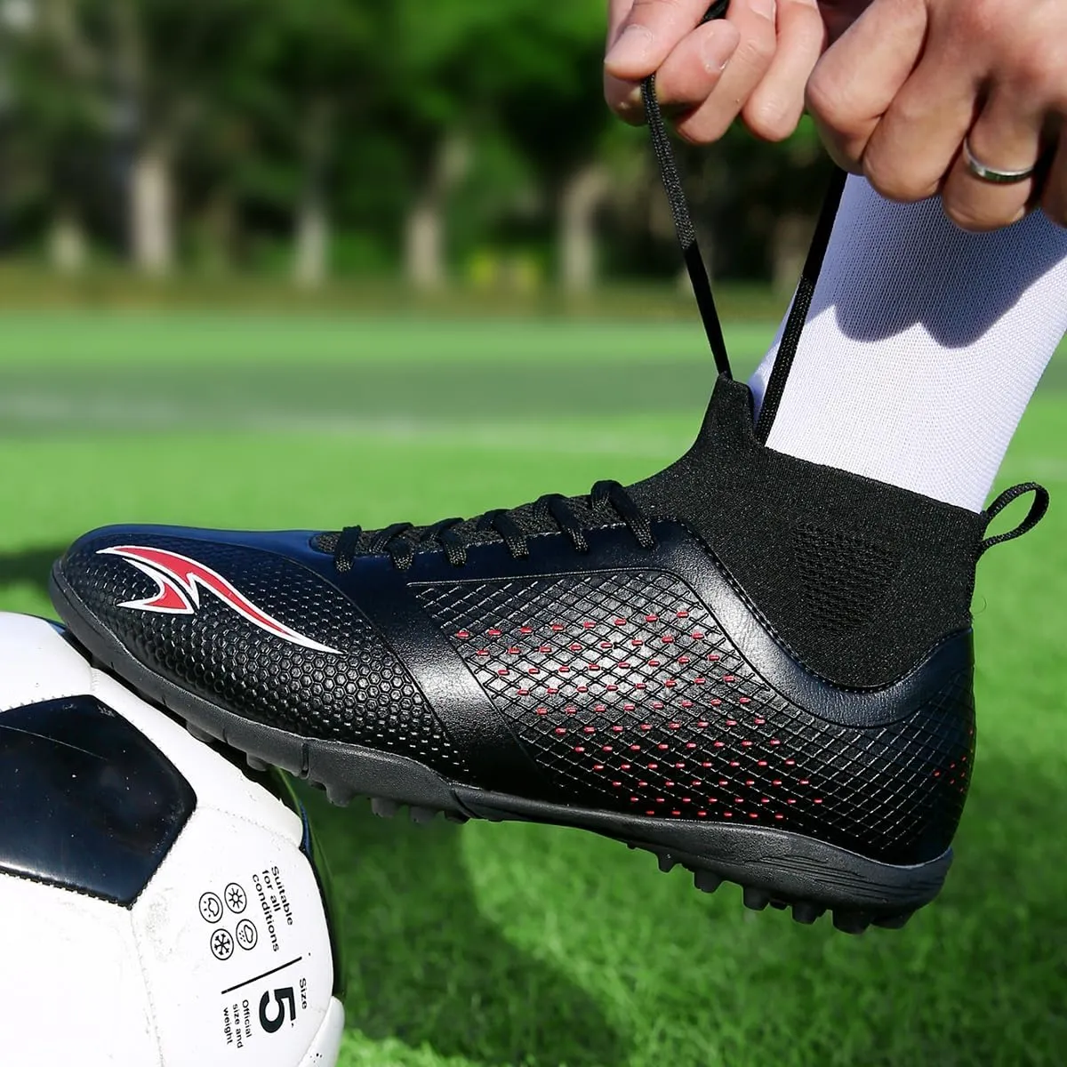 Men's Football Shoes Outdoor Lightweight high top Anti Slip Sports Boots, Stable Support, Anti Slip and Durable