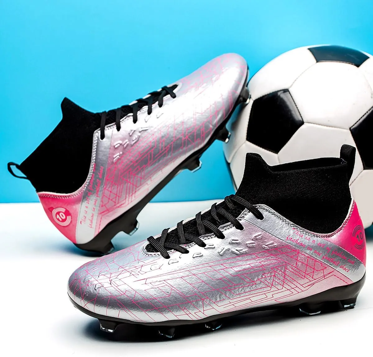 Men's Football Shoes with lace up Anti Slip Spikes are Lightweight, Comfortable, Anti Slip, and Durable, Suitable for Professional Match Training