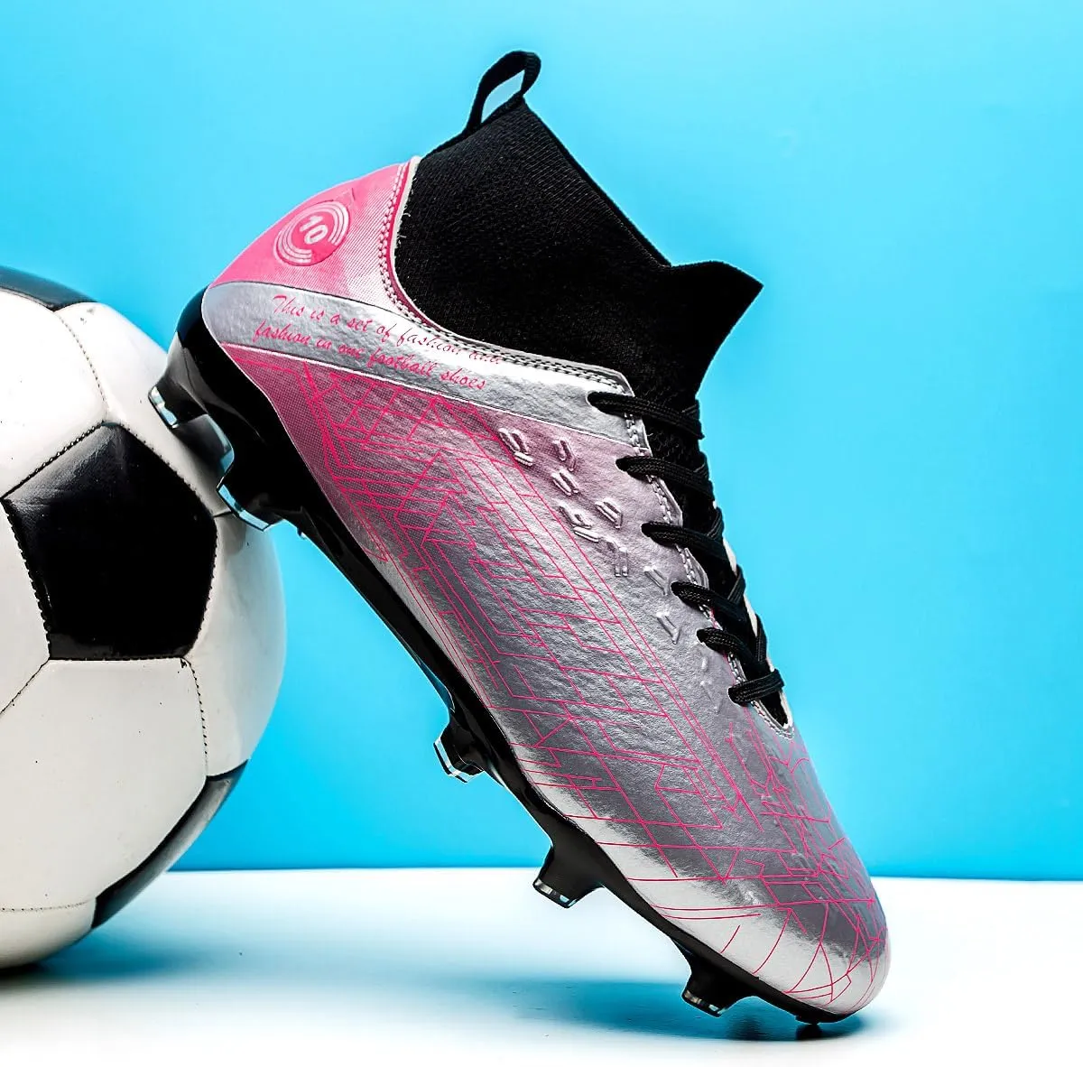 Men's Football Shoes with lace up Anti Slip Spikes are Lightweight, Comfortable, Anti Slip, and Durable, Suitable for Professional Match Training