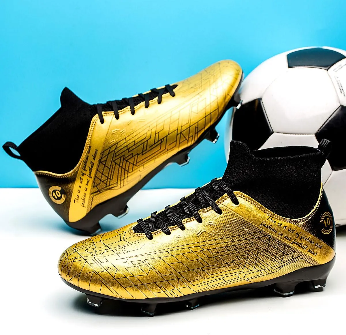 Men's Football Shoes with lace up Anti Slip Spikes are Lightweight, Comfortable, Anti Slip, and Durable, Suitable for Professional Match Training