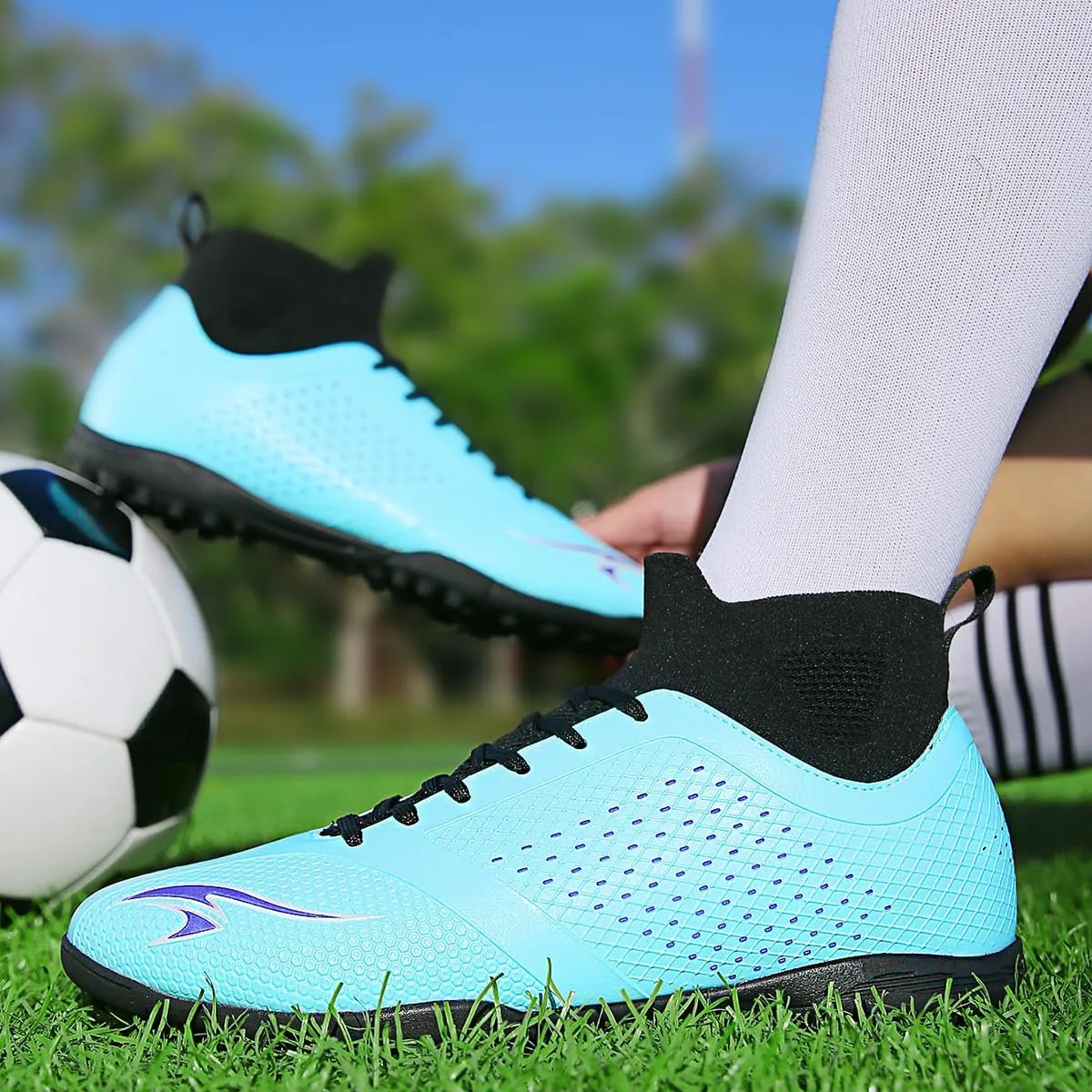 Men's high top Soccer Shoes, Suitable for Professional Match Training, can be Worn Indoors and Outdoors, Breathable and Lightweight