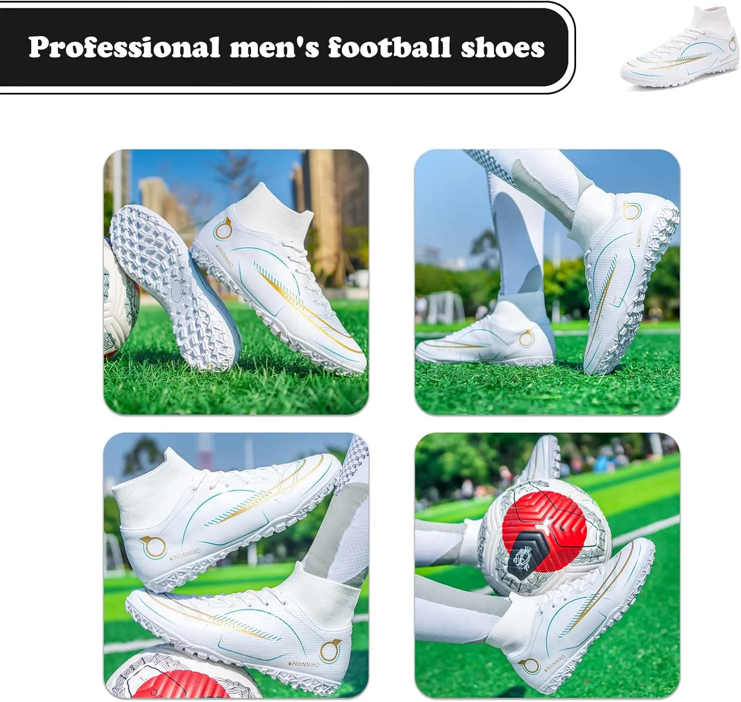 Mens Soccer Cleats Professional Football Boots High-Top Spikes Shoes Boys Outdoor Indoor Athletic Training Sneakers