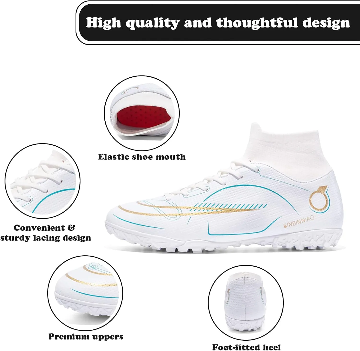 Mens Soccer Cleats Professional Football Boots High-Top Spikes Shoes Boys Outdoor Indoor Athletic Training Sneakers