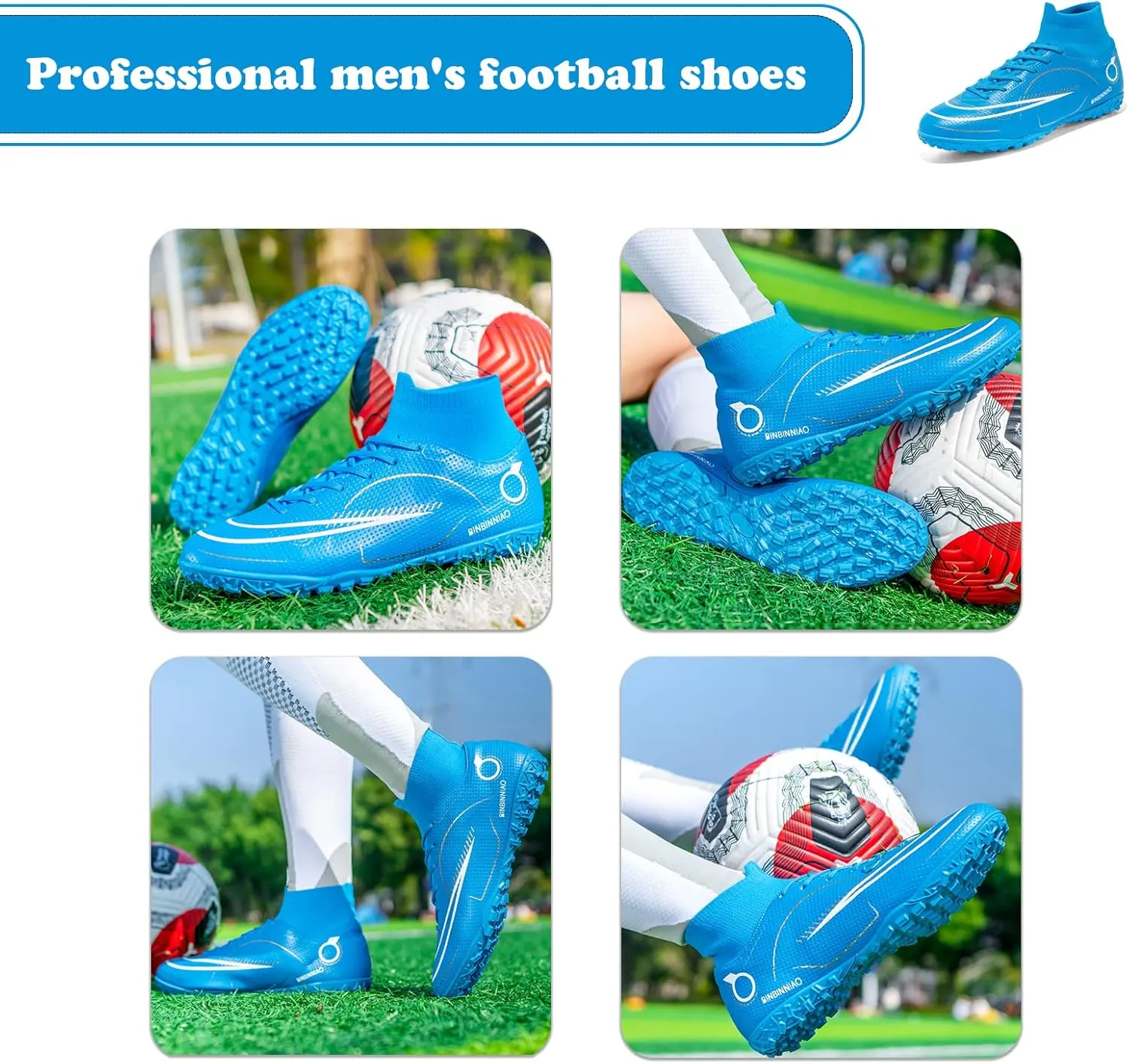 Mens Soccer Cleats Professional Football Boots High-Top Spikes Shoes Boys Outdoor Indoor Athletic Training Sneakers