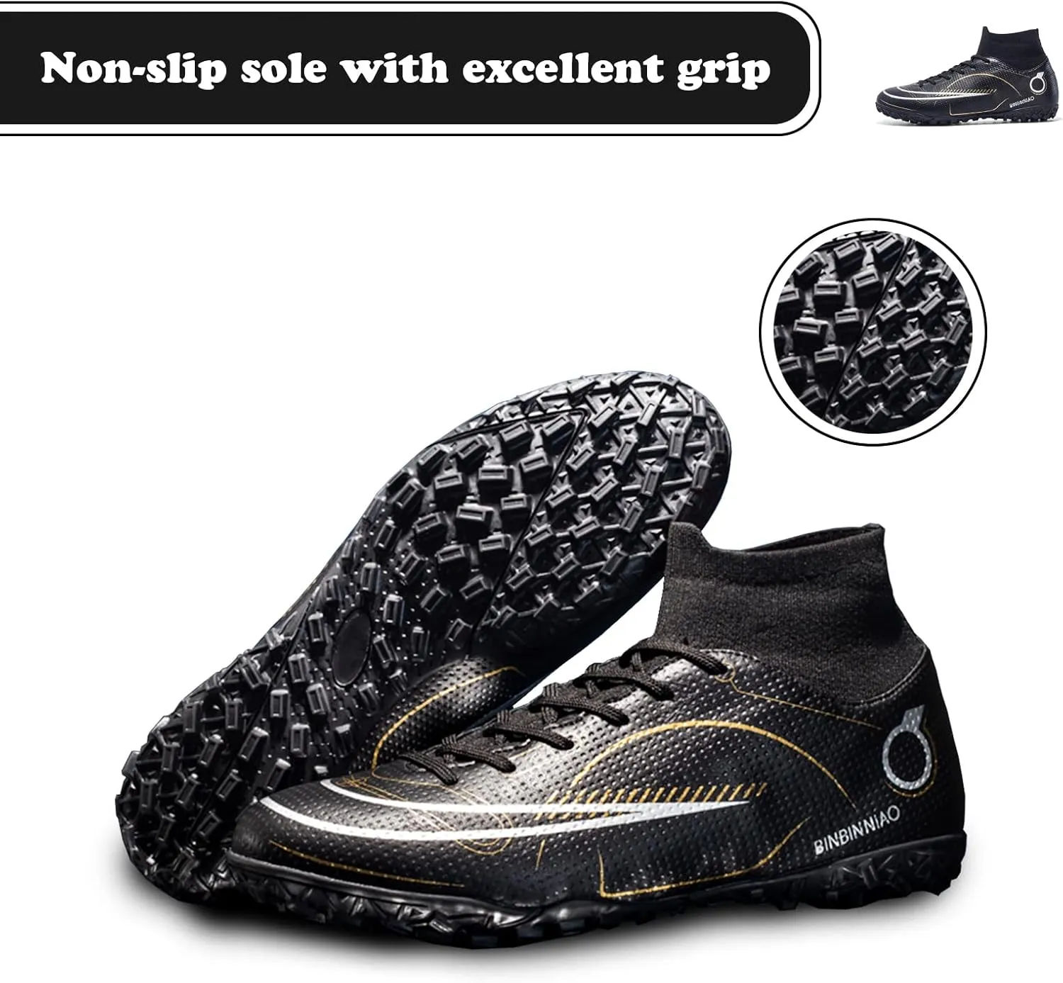 Mens Soccer Cleats Professional Football Boots High-Top Spikes Shoes Boys Outdoor Indoor Athletic Training Sneakers
