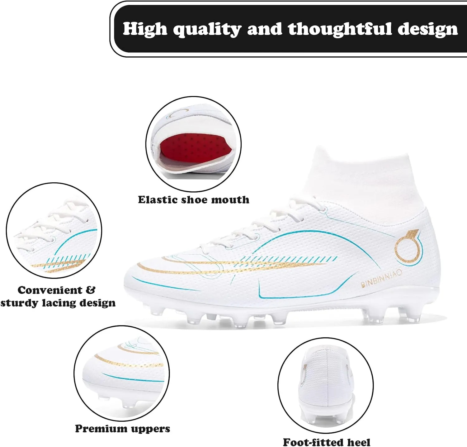 Mens Soccer Cleats Professional Football Boots High-Top Spikes Shoes Boys Outdoor Indoor Athletic Training Sneakers