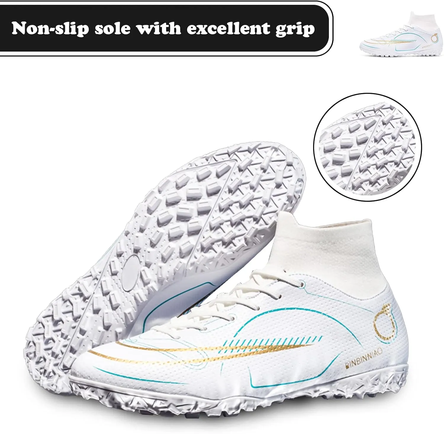 Mens Soccer Cleats Professional Football Boots High-Top Spikes Shoes Boys Outdoor Indoor Athletic Training Sneakers