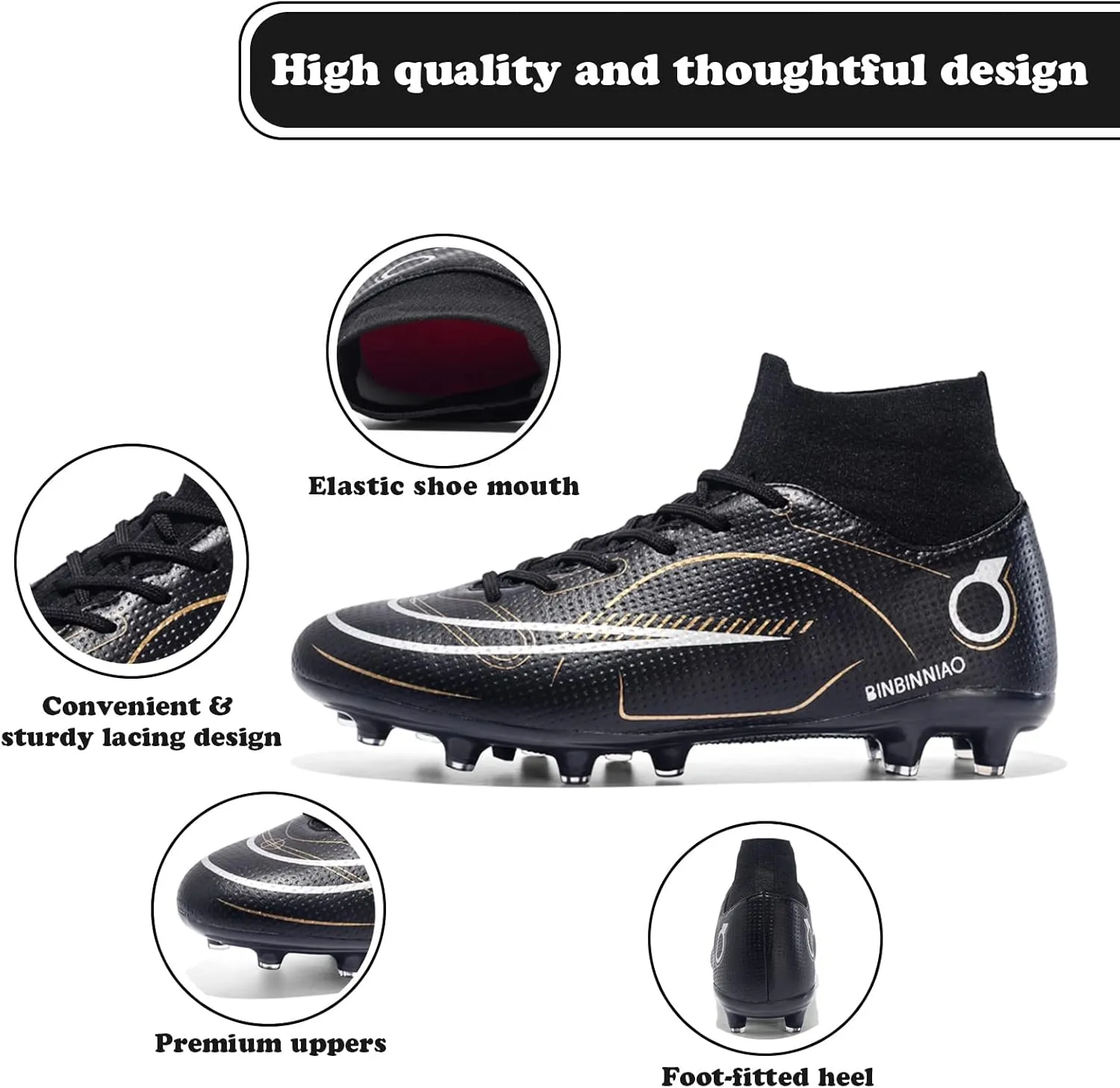 Mens Soccer Cleats Professional Football Boots High-Top Spikes Shoes Boys Outdoor Indoor Athletic Training Sneakers