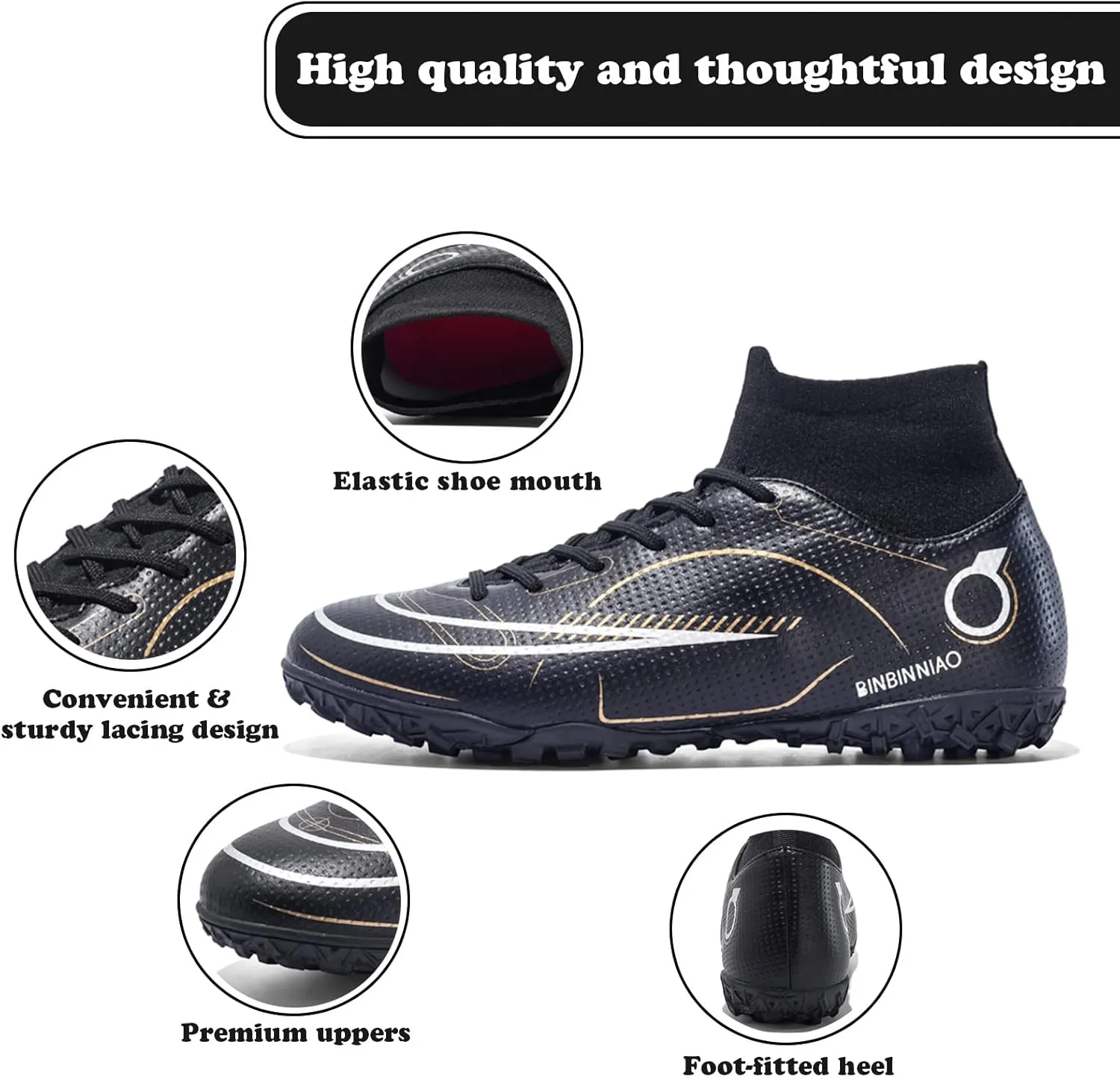 Mens Soccer Cleats Professional Football Boots High-Top Spikes Shoes Boys Outdoor Indoor Athletic Training Sneakers
