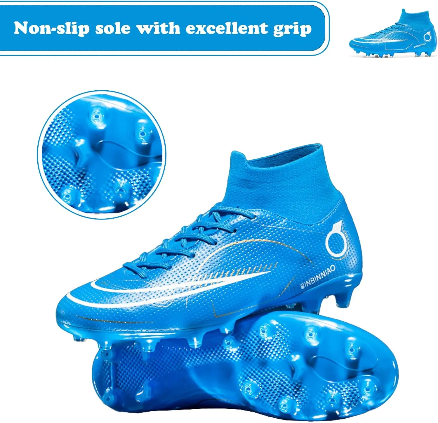 Mens Soccer Cleats Professional Football Boots High-Top Spikes Shoes Boys Outdoor Indoor Athletic Training Sneakers