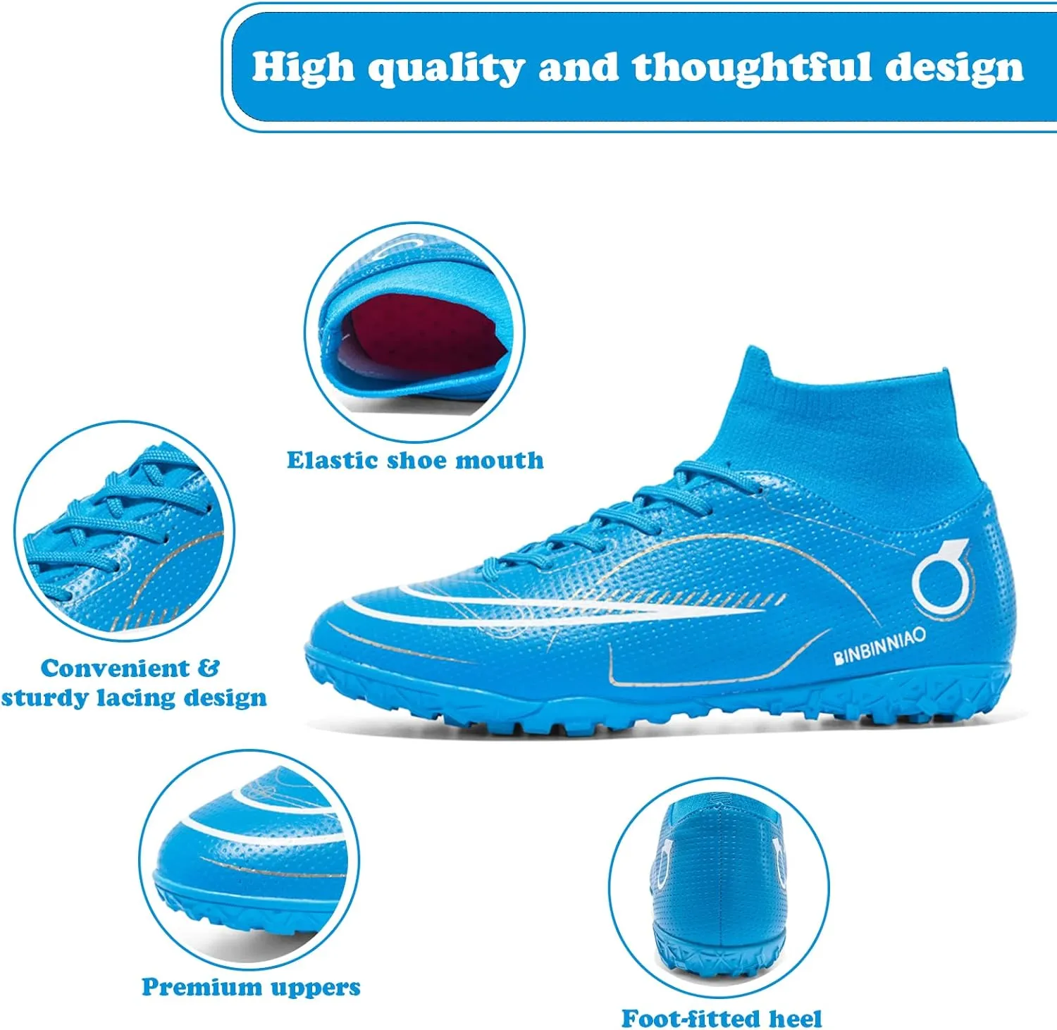 Mens Soccer Cleats Professional Football Boots High-Top Spikes Shoes Boys Outdoor Indoor Athletic Training Sneakers