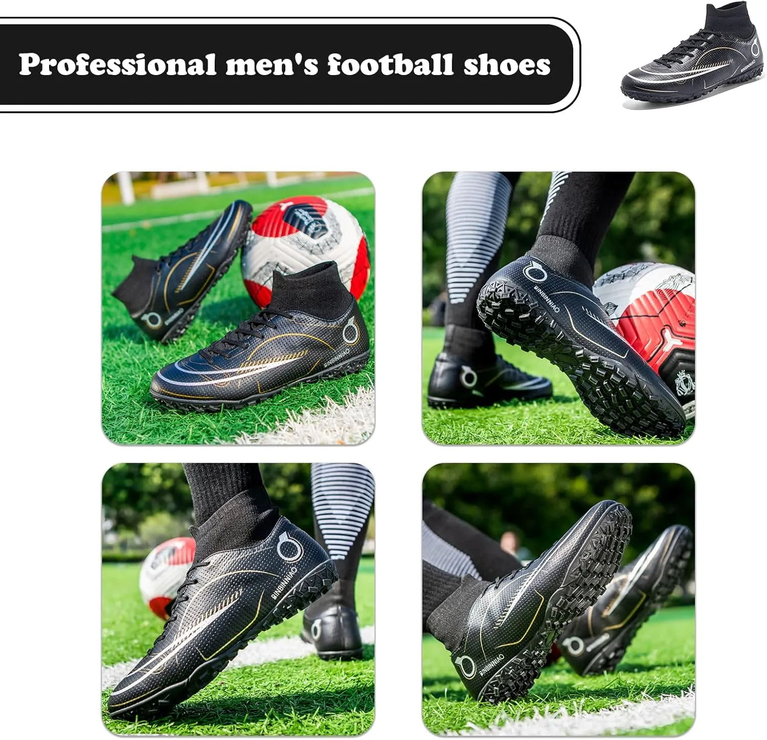 Mens Soccer Cleats Professional Football Boots High-Top Spikes Shoes Boys Outdoor Indoor Athletic Training Sneakers