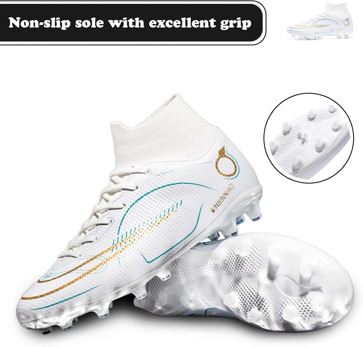 Mens Soccer Cleats Professional Football Boots High-Top Spikes Shoes Boys Outdoor Indoor Athletic Training Sneakers