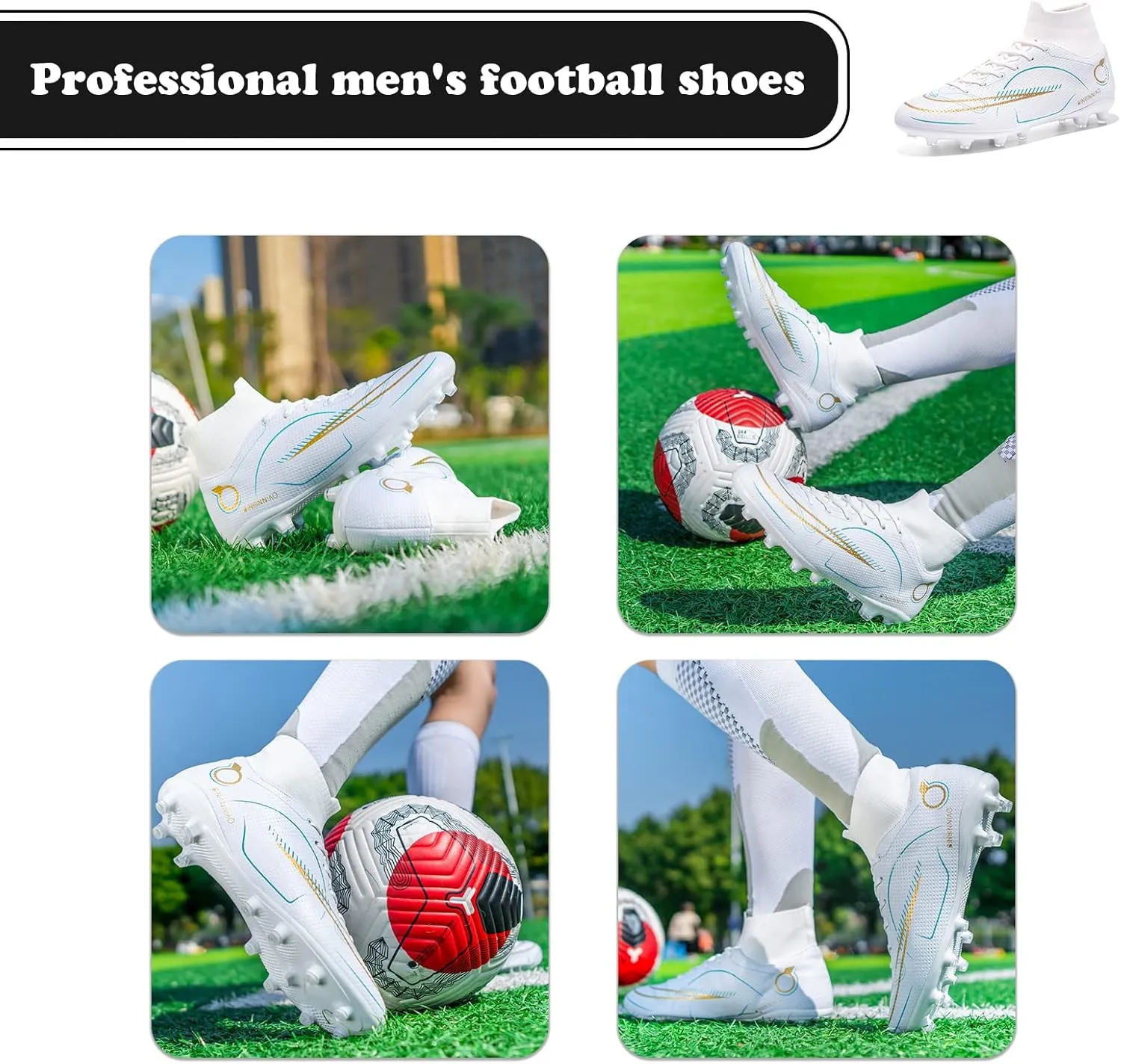 Mens Soccer Cleats Professional Football Boots High-Top Spikes Shoes Boys Outdoor Indoor Athletic Training Sneakers