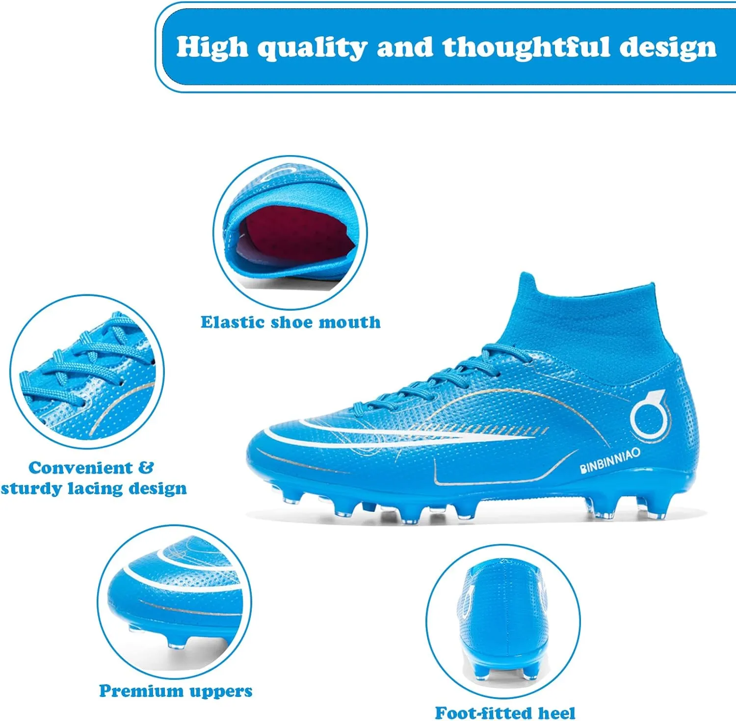 Mens Soccer Cleats Professional Football Boots High-Top Spikes Shoes Boys Outdoor Indoor Athletic Training Sneakers