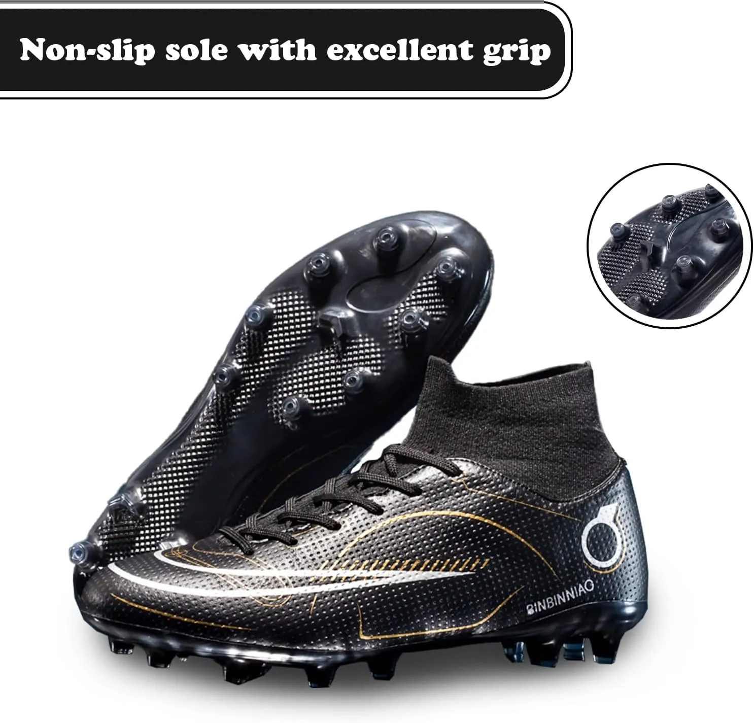 Mens Soccer Cleats Professional Football Boots High-Top Spikes Shoes Boys Outdoor Indoor Athletic Training Sneakers