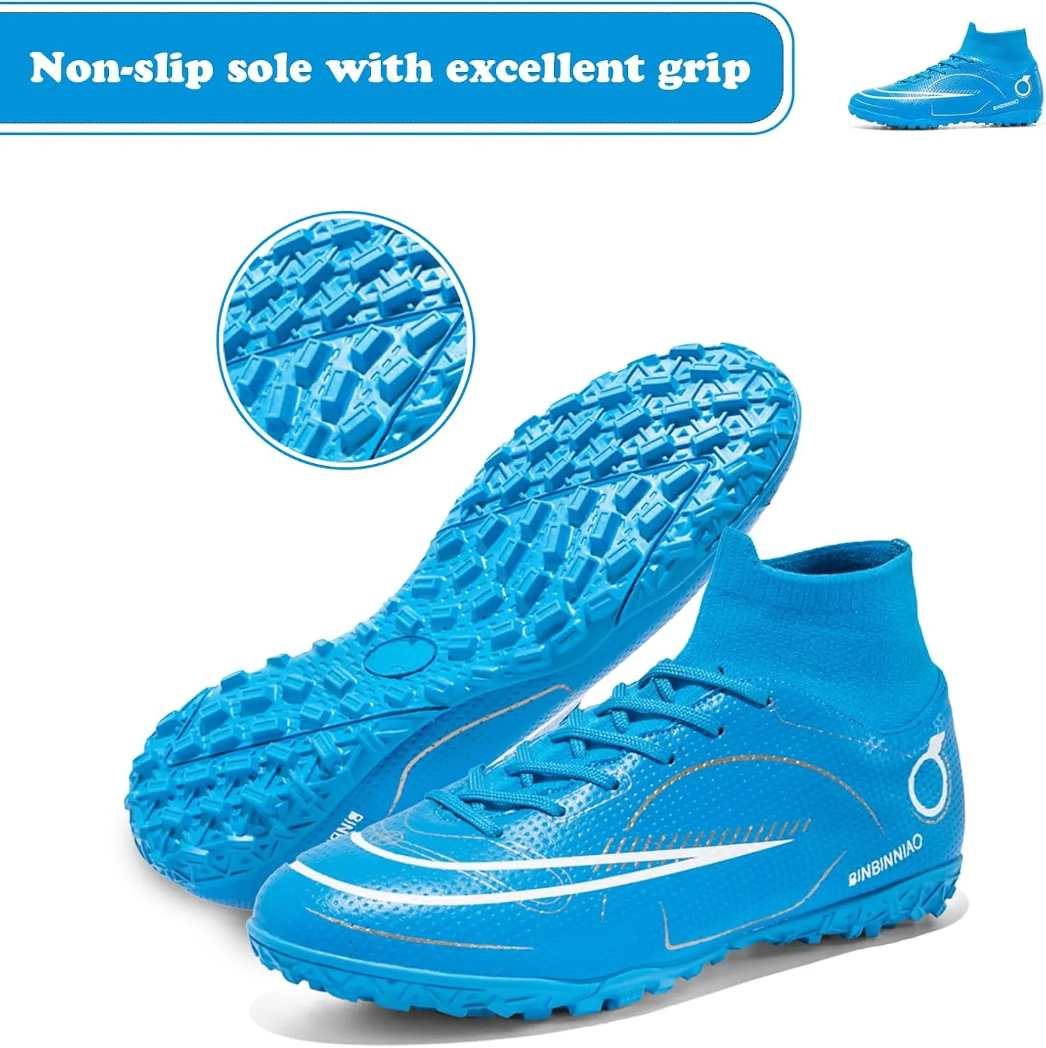 Mens Soccer Cleats Professional Football Boots High-Top Spikes Shoes Boys Outdoor Indoor Athletic Training Sneakers