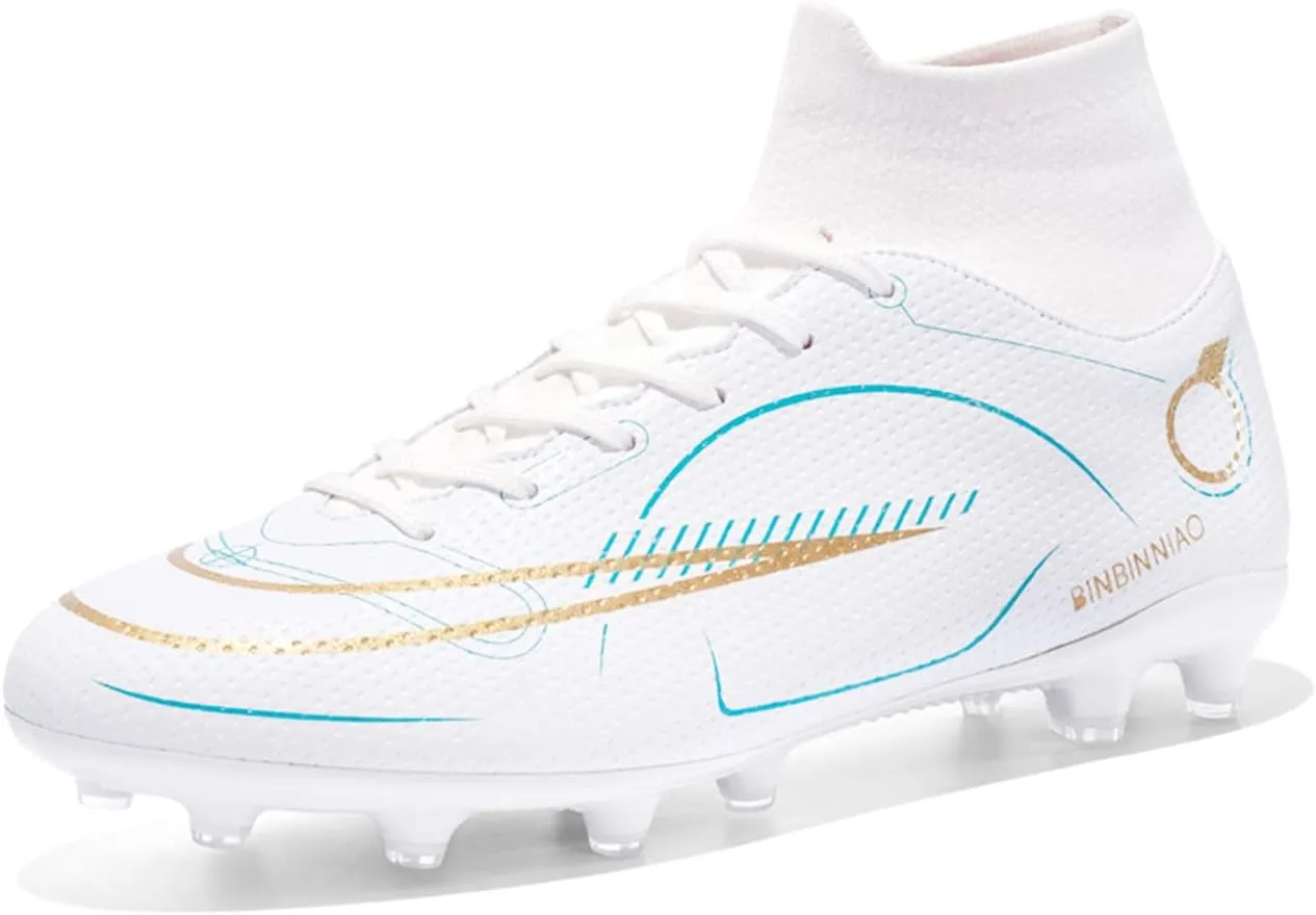 Mens Soccer Cleats Professional Football Boots High-Top Spikes Shoes Boys Outdoor Indoor Athletic Training Sneakers