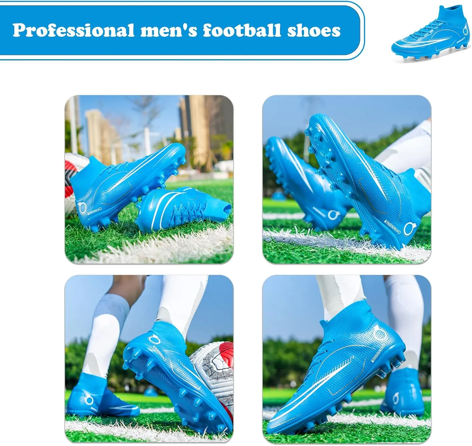 Mens Soccer Cleats Professional Football Boots High-Top Spikes Shoes Boys Outdoor Indoor Athletic Training Sneakers