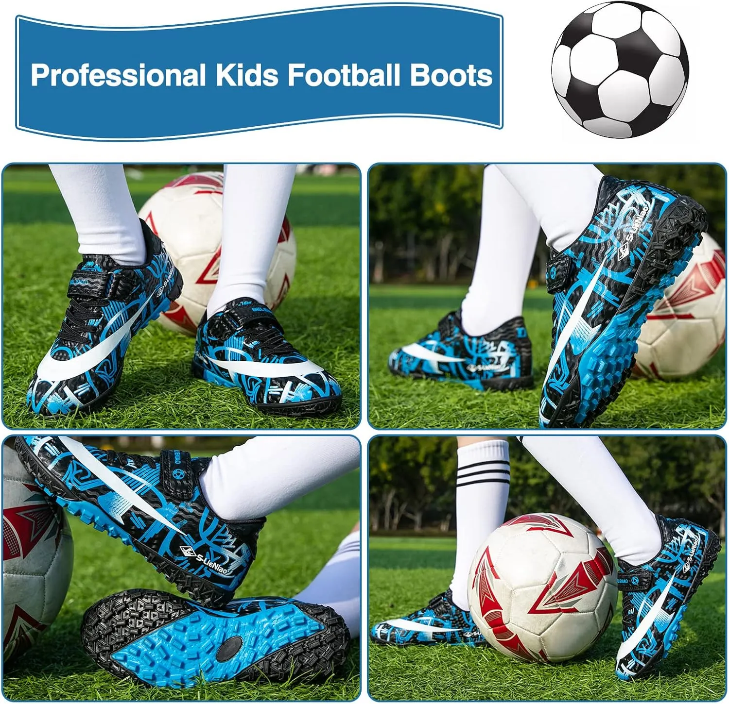 Mnplciea Kids Soccer Cleats Boys Girls Athletic Football Shoes Teenager Outdoor Indoor Anti-SlipTurf Soccer Shoes