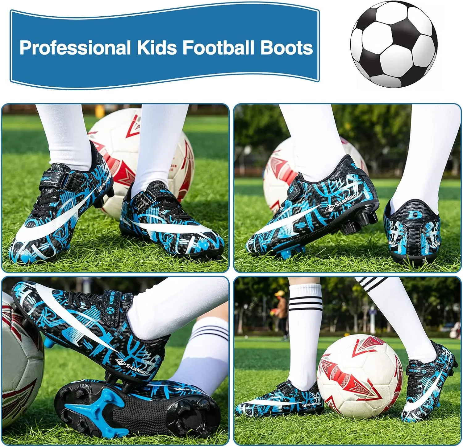 Mnplciea Kids Soccer Cleats Boys Girls Athletic Football Shoes Teenager Outdoor Indoor Anti-SlipTurf Soccer Shoes