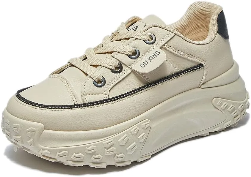 QINGCOMFACAI Womens Platform Fashion Sneakers Comfortable Breathable Casual Lace Up Non-Slip Sneakers Sport Workout Walking Outdoor Shoes
