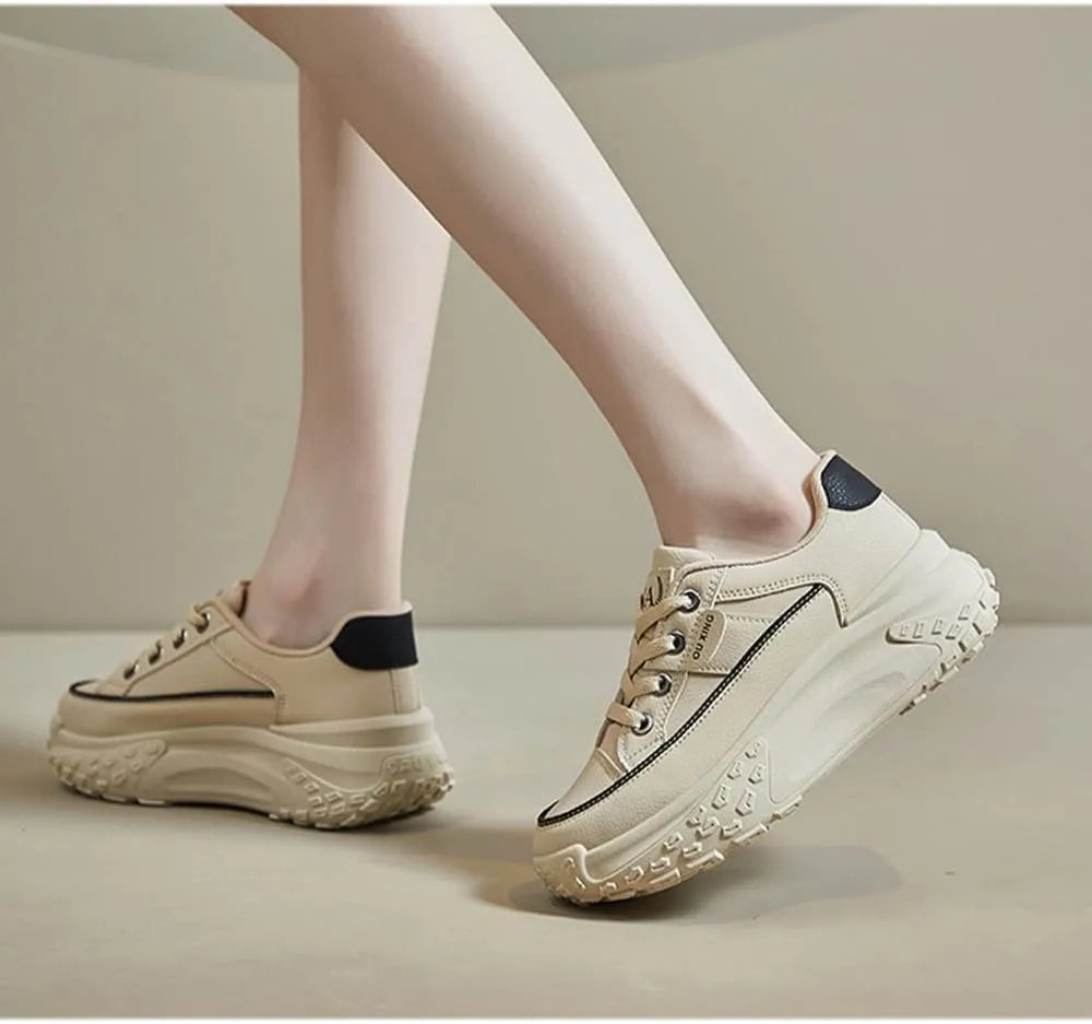 QINGCOMFACAI Womens Platform Fashion Sneakers Comfortable Breathable Casual Lace Up Non-Slip Sneakers Sport Workout Walking Outdoor Shoes