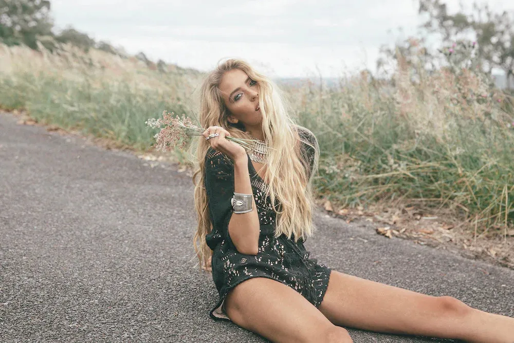 Spell Fleetwood black lace romper XS