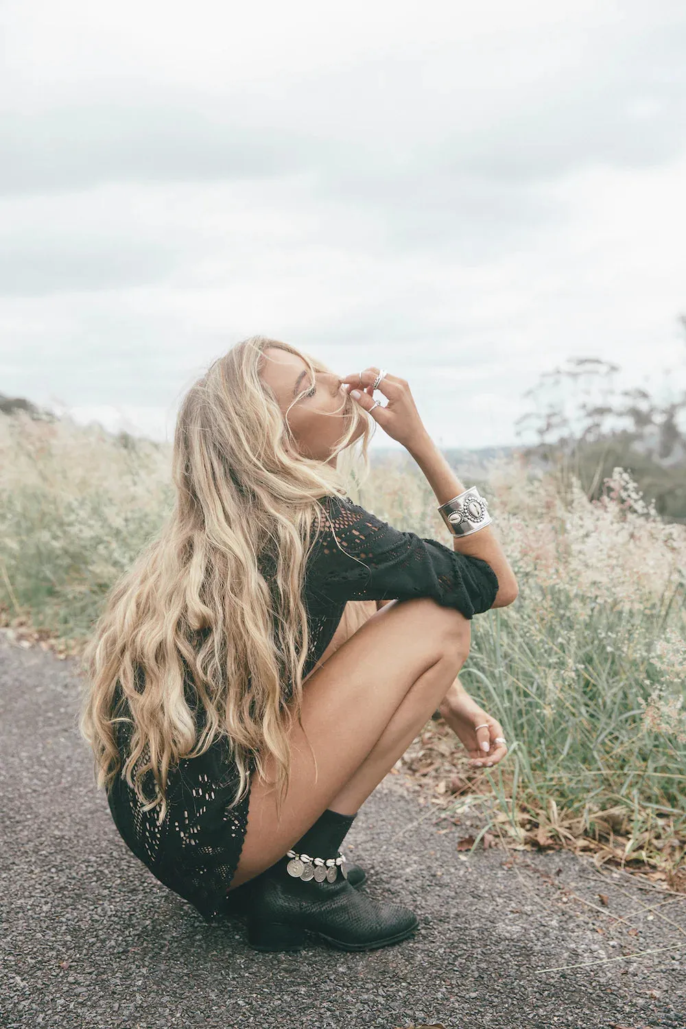 Spell Fleetwood black lace romper XS