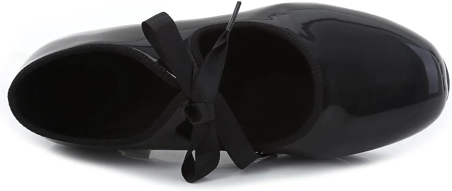 SWDZM PU Leather Tap Shoes for Girls Boys Lace-up Mary Jane Tap Shoes for Beginners