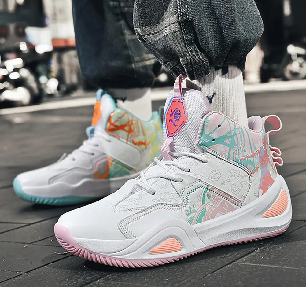 Unisex Fashion High Top Anti Slip Breathable Sneakers Sports Lightweight Running Basketball Shoes