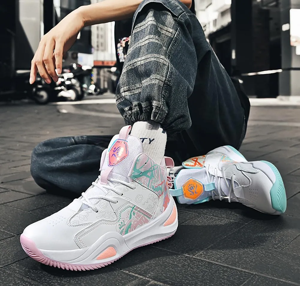 Unisex Fashion High Top Anti Slip Breathable Sneakers Sports Lightweight Running Basketball Shoes