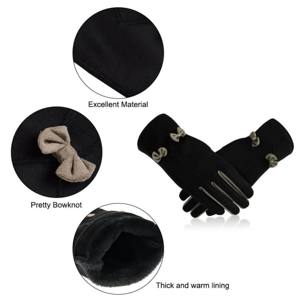 Vbiger Women Winter Warm Gloves Touch Screen Gloves Casual Gloves with Lovely Bowknot, Black