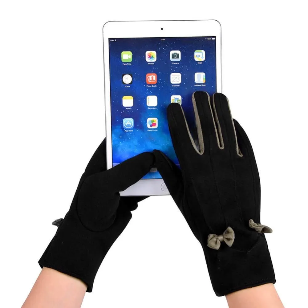 Vbiger Women Winter Warm Gloves Touch Screen Gloves Casual Gloves with Lovely Bowknot, Black
