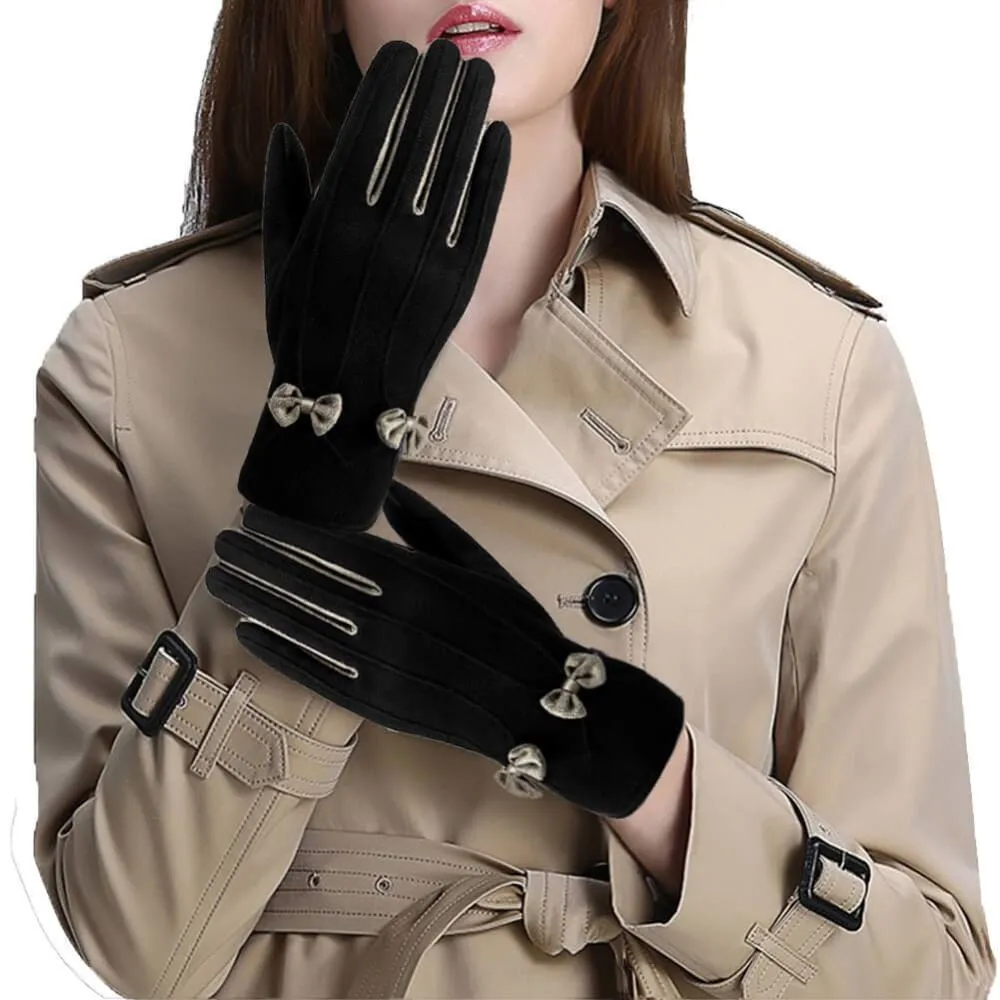 Vbiger Women Winter Warm Gloves Touch Screen Gloves Casual Gloves with Lovely Bowknot, Black