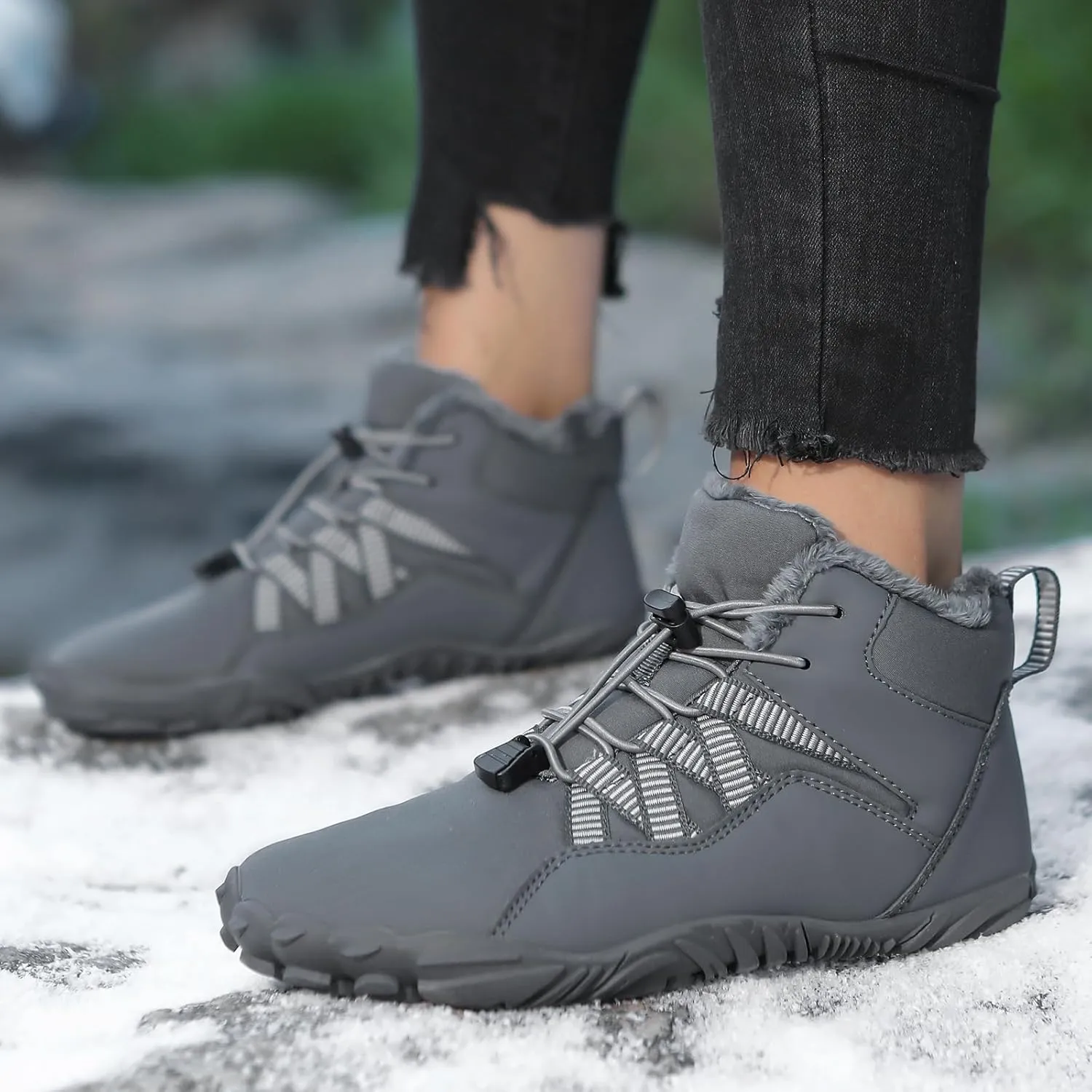 Womens Mens Waterproof Winter Barefoot Shoes Snow Boots Cotton Warm Fur Lined Unisex Walking Hiking Outdoor Shoes