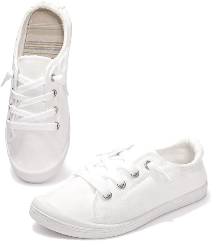 Womens Slip On Shoes, Canvas Boat Loafer Shoes with Low Top, Casual Fashion Sneakers for Women Walking with Non Slip Rubber Outsole