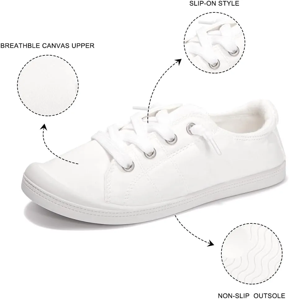 Womens Slip On Shoes, Canvas Boat Loafer Shoes with Low Top, Casual Fashion Sneakers for Women Walking with Non Slip Rubber Outsole